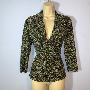 Josephine Chaus y2k mesh layer babydoll vneck Abstract Patterned Blouse medium